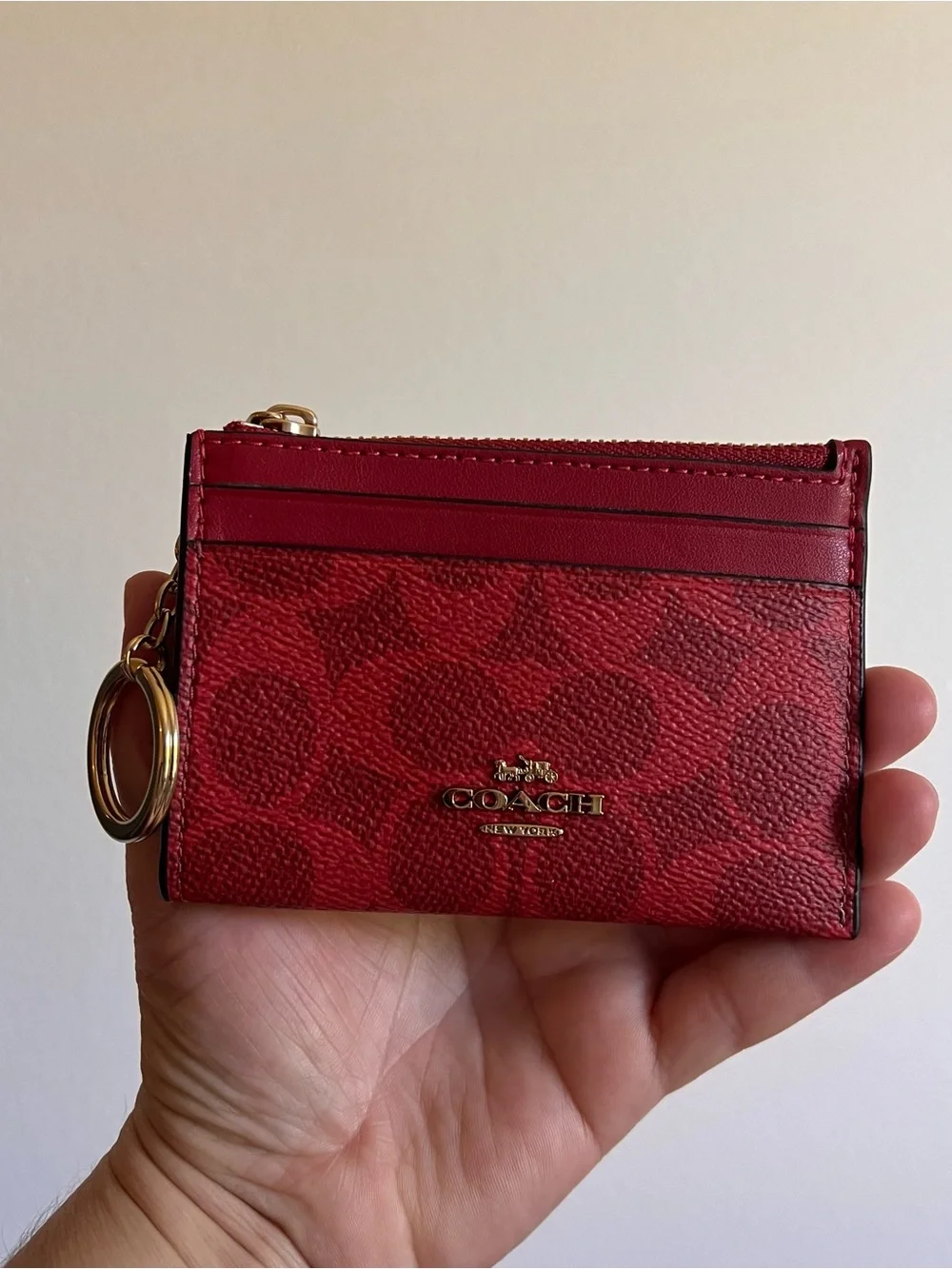 NWT Coach! Mini Skinny ID Case in Signature Canvas Crimson Red ♥️